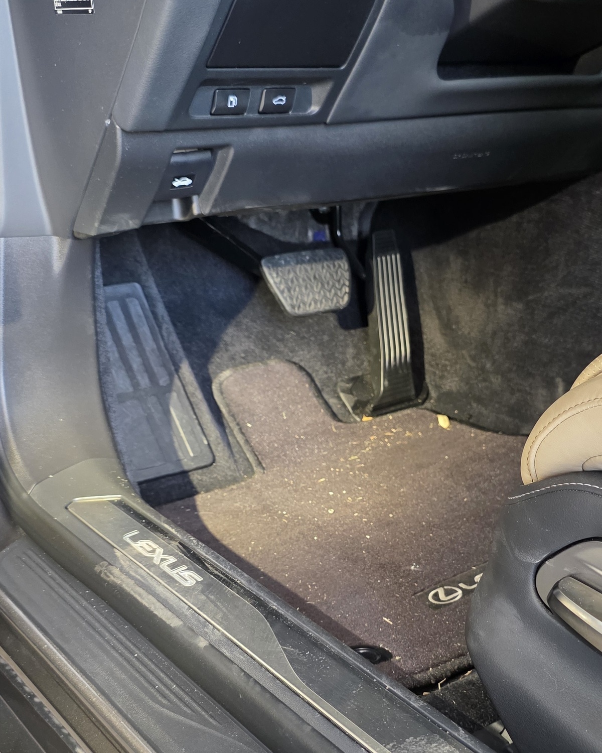 Lexus driver-side carpet before detailing